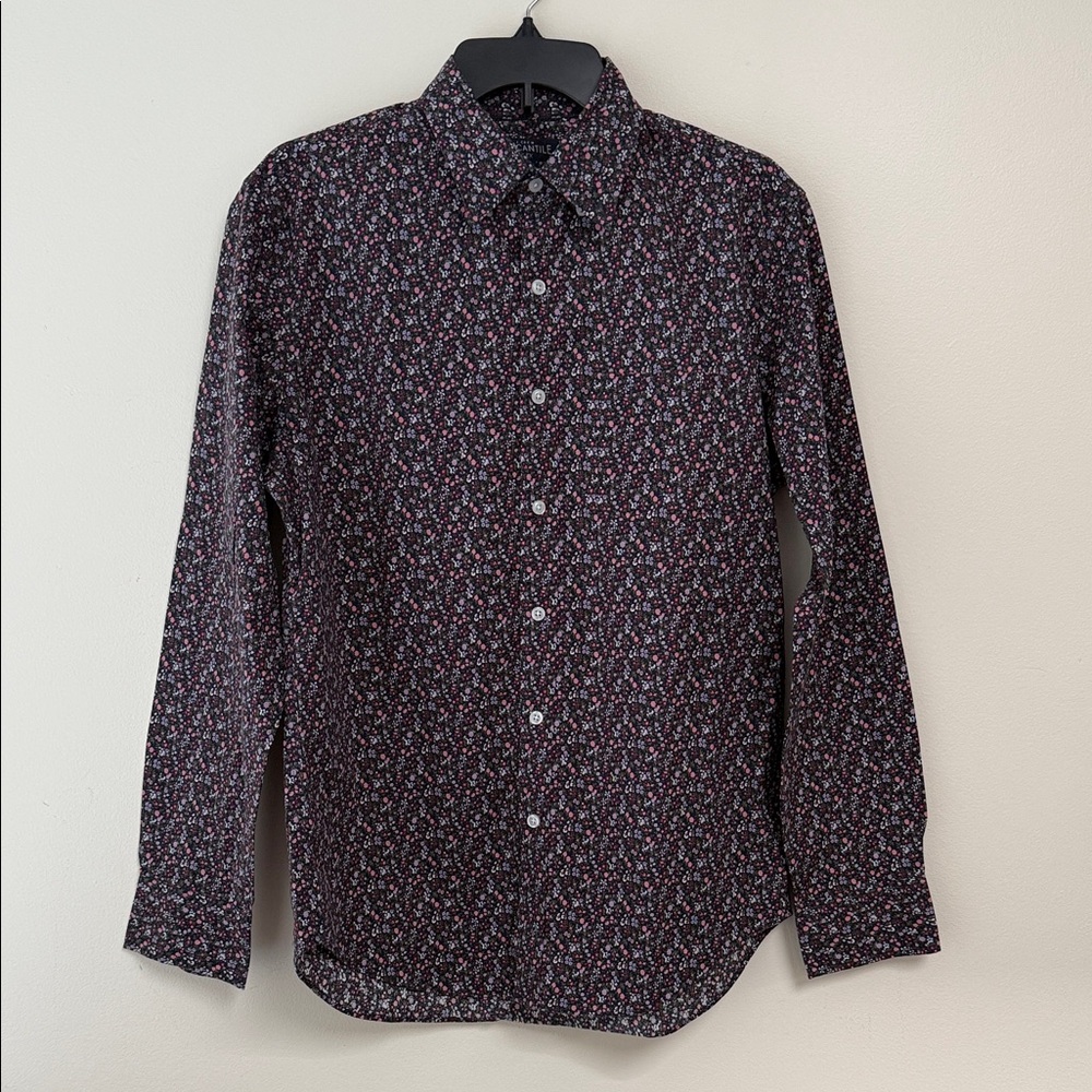 J. Crew Men's Black and Red Floral Button-Down Shirt